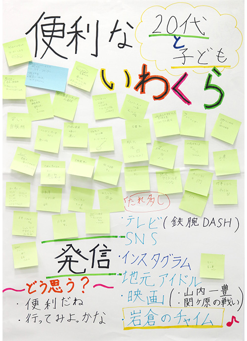 20代と子どもに向けて魅力を書いた模造紙